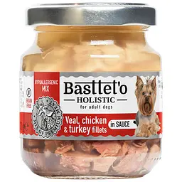 Вологий корм для собак Basttet'o Holistic Шматочки філе телятини, курки та індички  в соусі для собак 130 г
