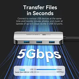 Док-станція USB3.1 Type-C - HDMI 60Hz/USB 3.0x3/PD 100W 5-in-1 Vention (TQDHB) - мініатюра 2