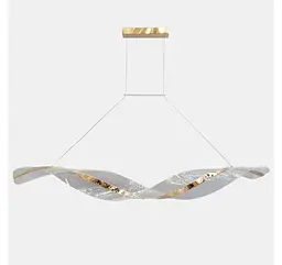 Підвісна лінійна LED-люстра Artlight 5341-1200L-GD золота подвійна хвиля з прозорим акрилом та блискітками - мініатюра 2