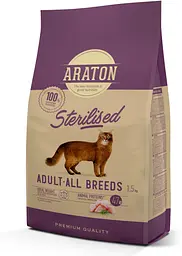 Повноцінний сухий корм для стерилізованих котів ARATON STERILISED Adult All Breeds 1.5 кг