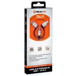 Дата кабель USB 2.0 AM to 3in1 1.0m Premium black REAL-EL (EL123500035) - мініатюра 3