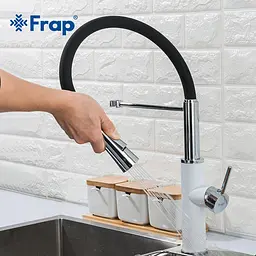 Змішувач для кухні Frap F4452-8 з гнучким виливом, 2 режими, біло/чорний, Чорний матовий - мініатюра 3