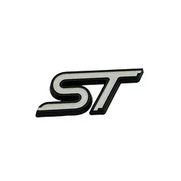 Емблема напис ST для Ford біла+чорна окантовка 78х36мм метал (на скотчі)
