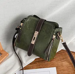 Сумка жіноча маленька стильна через плече крос-боді box bag Зелена 1641Н - мініатюра 2