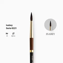 Пензель білка кругла натуральна Isabey 6221, №8, для акварелі, коротка ручка - мініатюра 2