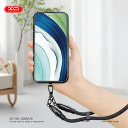Шнурок на руку + тримач з кабелем XO NB-Q289B Bullet Type-C to Type-C 60W 30cm чорний - мініатюра 4