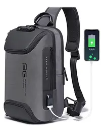 Однолямковий рюкзак через плече Bange BG-7082 9л Сумка-слінг із USB-роз'ємом та замком Gray (19379) - мініатюра 2