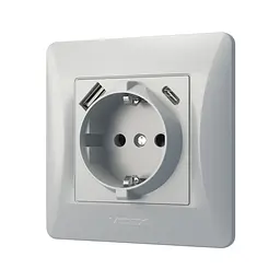 Розетка одинарна із заземленням з USB+USB-C срібний шовк VIDEX BINERA VIDEX (27864-000) - мініатюра 3
