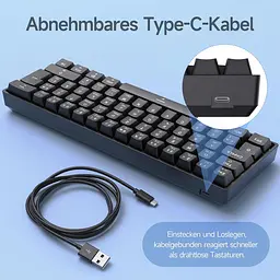 Ігрова механічна клавіатура TMKB T61SE з німецькою розкладкою QWERTZ, синій перемикач, чорний - мініатюра 3