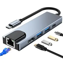 Док-станція RIAS BYL-2007 5в1 USB Type C - PD/USB/HDMI/RJ-45 (3_00418) - мініатюра 5