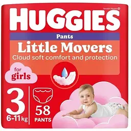 Підгузки-трусики Huggies Little Movers/Pants 3 Mega 6-11 кг для дівчаток 58 шт.