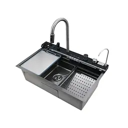 Кухонна мийка з нержавіючої сталі Zerix ZH7546-SET-05 Decor Graphite з вбудованим змішувачем ZM5592, Графит
