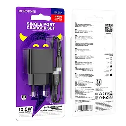 Адаптер мережевий Borofone Micro USB cable Erudite single port charger BAS11A |1USB, 2.1A/10.5W| - мініатюра 2