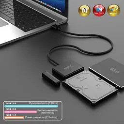 Адаптер Fideco з живленням для 2.5"/3.5" SATA HDD/SSD USB 3.0 Чорний (FMC1PA0SA1PB 2674) - мініатюра 4