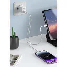 Мережевий зарядний пристрій XO CE07EU PD 35W GaN lamp display fast Charger with TYPE-C cable білий - мініатюра 2
