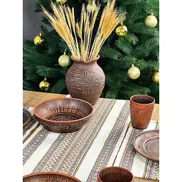 Комплект Різдвяний лляний з українським орнаментом Рандеву-2 Ранер 140х30 см + серветки 30х40 см 3 шт. - мініатюра 4