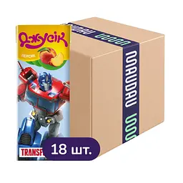 Упаковка сока Джусік Transformers Персиковый с мякотью 2.4 л (200 мл х 18 шт.)