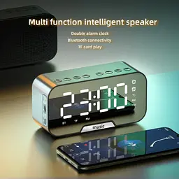 Настільний годинник електронний з будильником, Bluetooth колонкою та FM-радіо, чорний - мініатюра 7
