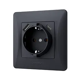 Розетка одинарна із заземленням з USB+USB-C чорний графіт VIDEX BINERA VIDEX (27865-000) - мініатюра 3
