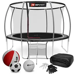 Батут Hop-Sport Premium 12ft (366см) чорно-сірий з внутрішньою сіткою