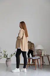 Жіноча сорочка для вагітних стилю oversize з мікровельвету Varna розмір 2XL-3XL Lullababe бежева - мініатюра 3