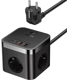 Мережевий зарядний пристрій Baseus Power Combo Cube Power Strip 3AC+2USB+2Type-C 30W 1.5m  E00066400117-00 Black