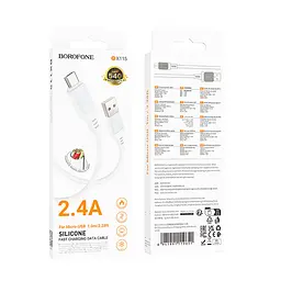 Кабель BOROFONE BX115 Lotto silicone charging data cable Micro білий - мініатюра 2