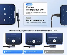 Аудіоперехідник UGREEN CM991 зі штекера USB-C на гніздо 3,5 мм Jack із ЦАП DAC до 24 біт/96 кГц з підтримкою мікрофона гарнітури з підтримкою пульта сумісних навушників для музики та дзвінків з кутовим штекером 90° з кабелем у нейлоновому обплетенні довжина 10 см сірий (95589) - мініатюра 4