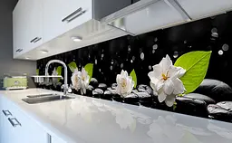 Вініловий кухонний фартух Білі квіти на камінні наклейка для кухні ПВХ Чорний 60х250 см Happy Pocket Z181433 - мініатюра 6