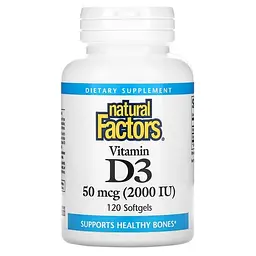 Витамин D Vitamin D3 2,000 IU 120 Softgels Natural Factors vit0006395