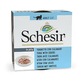 Вологий корм для котів Schesir Tuna with Squid Шезір тунець з кальмаром в желе натуральні консерви банка 85 г (172716)