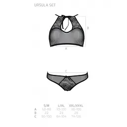 Комплект: бра, трусики з ажурним декором та відкритим кроком Passion URSULA SET L/XL, black - мініатюра 5