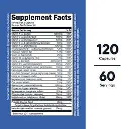 Мультивітаміни з пробіотиками Nutricost Multivitamin, Probiotics + 22 вітаміни та мінерали 120 капсул - мініатюра 3