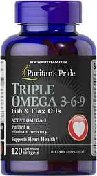 Омега 3-6-9, Triple Omega 3-6-9, Puritan's Pride, Риб'ячий жир і лляне олія, 120 гелевих капсул Bio