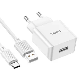 Блок живлення мережевий Hoco C106A Leisure + Type-C single port charger 1USB 10.5W білий - мініатюра 2