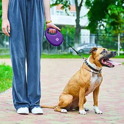 Повідець-рулетка для собак Waudog R-leash з контейнером для пакетів, світловідбивна стрічка, L до 40 кг, 5 м фіолетовий - мініатюра 10