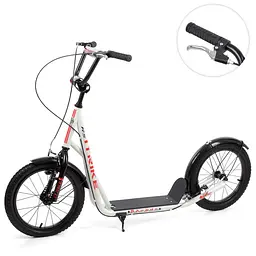 Самокат дорослий з надувними колесами 16 дюймів, ручне гальмо, білий (SR2-045-2-W)