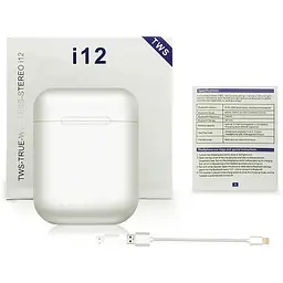 Бездротові блютуз навушники TWS i12 з боксом для заряджання White (au044-hbr) - мініатюра 6