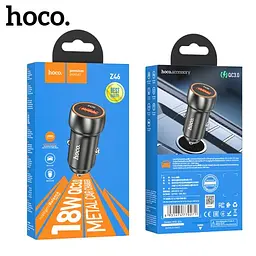 Автомобільне зарядне пристрій HOCO Z46 синій shield 1USB/18W/QC3.0 Metal сірий - мініатюра 2