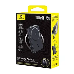 Універсальна мобільна батарея Baseus Nomos Qi2 Magnetic Power Bank Type-C Cable 10 000 mAh 45W чорний P10078800123-00 - мініатюра 2