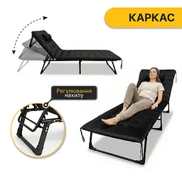 Розкладне ліжко (розкладачка) з оксамитовим матрацом і подушкою LEOBRO Black (LB-FB-A3-BLK) - мініатюра 3