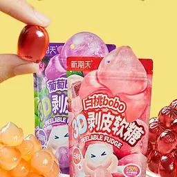 Китайські жувальні цукерки 3D Fruit Shaped Gummies Bobo Peelable Fudge Виноград 75г - мініатюра 6