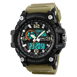 Чоловічий наручний годинник 1283 Black-Khaki Wristband. Skmei acs0030823