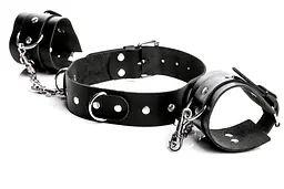 Широкий нашийник Temptation з ланцюжками та кайданками, чорний - мініатюра 2