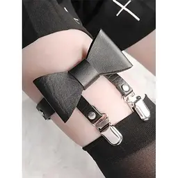 Гартер на 2 ноги з підв'язками для панчіх та бантиком Чорний XS-M - мініатюра 7