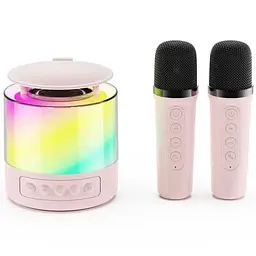 Портативна блютуз-колонка караоке Smart portable speaker K-19 5W, Рожевий, музична колонка з мікрофонами - мініатюра 3