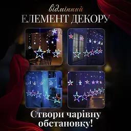 Гірлянда-штора Зірки розмір 3*0,7 м 12 фігур, мультиколор GarlandoPro 1733053ML - мініатюра 21