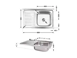 Мийка накладна Brinex 500х800х160мм 1 5080-R, Satin 0,6мм BRIN5080RSAT06 - мініатюра 2