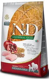 Сухий корм Farmina N&D Low Grain CHICKEN & POMEGRANATE SENIOR MEDIUM & MAXI, для собак старше 7 років середніх та великих порід, курка з гранатом 2,5 кг.