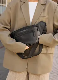 Велика жіноча шкіряна сумка бананка Sambag Tirso Max чорна 38 × 17 × 6 см (81341101) - мініатюра 2